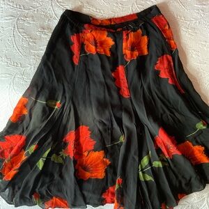 Floral Black and Red Women's Skirt Poppy design A-Line knee length